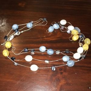 NY & Co long blue and yellow beaded necklace
